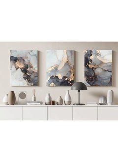 Set Of 3 Grey Golden Art Marble Texture Abstract