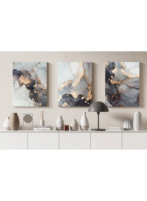 Set Of 3 Grey Golden Art Marble Texture Abstract