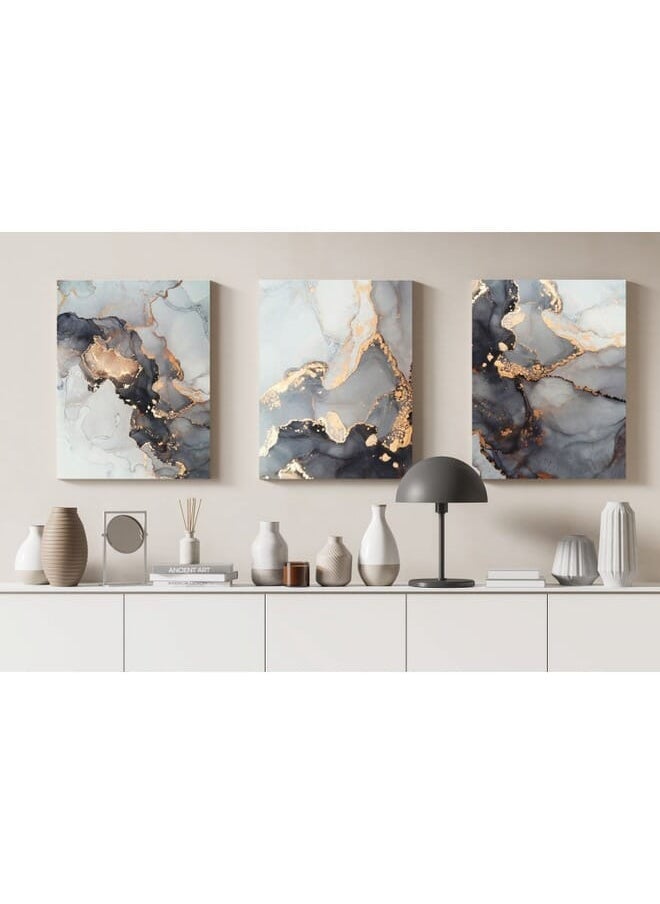 Home Gallery - Set Of 3 Grey Golden Art Marble Texture Abstract - Image 1