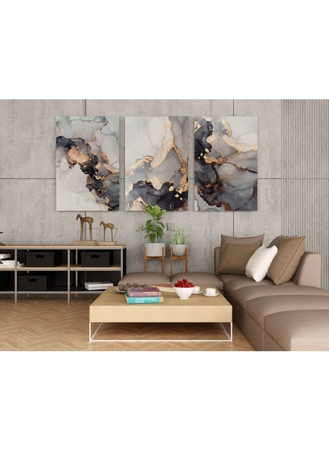 Home Gallery - Set Of 3 Grey Golden Art Marble Texture Abstract - Image 1