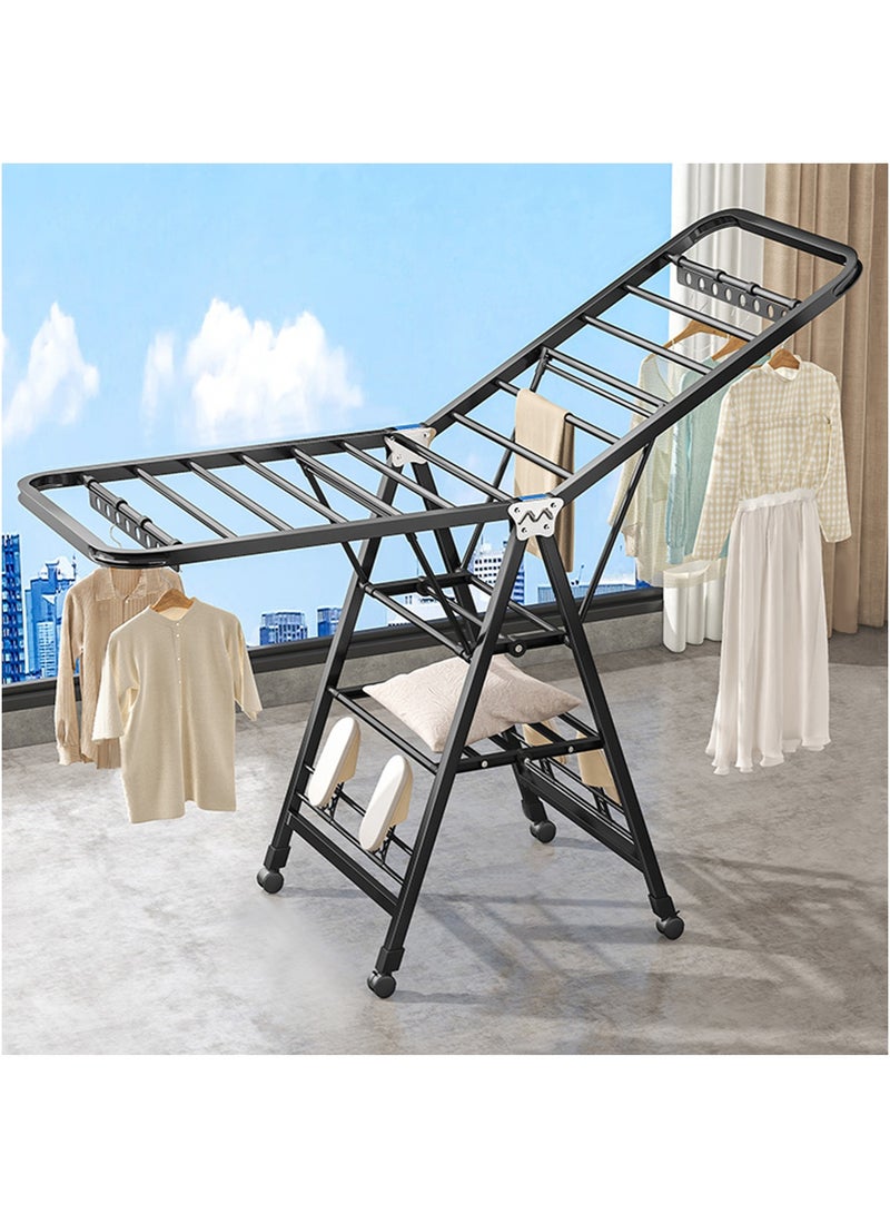 وين هولدر Sure! Here's the translation:  **حامل تجفيف الملابس الثقيل القابل للطي مع عجلات، حامل تجفيف الملابس المعدني السميك بارتفاع 71 بوصة، 27 قضيب قائم للداخل/الخارج للاستخدام المقاوم للرياح.** - Image 1