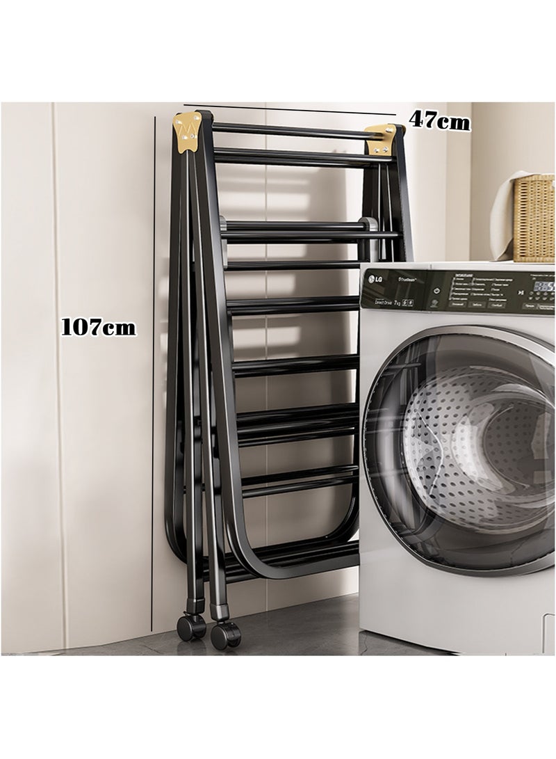 وين هولدر Sure! Here's the translation:  **حامل تجفيف الملابس الثقيل القابل للطي مع عجلات، حامل تجفيف الملابس المعدني السميك بارتفاع 71 بوصة، 27 قضيب قائم للداخل/الخارج للاستخدام المقاوم للرياح.** - Image 5