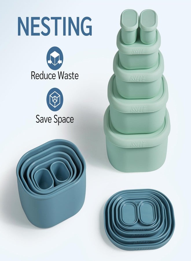 ISSEVE 6Pcs/Set Nesting Silicone Food Storage Containers with Lids, BPA Free Reusable Meal Prep Silicone Containers Lunch Box Bento Box Set (33.8oz, 20oz, 10oz, 6.7oz, 1.3oz) (Blue) - Image 2