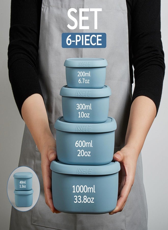 ISSEVE 6Pcs/Set Nesting Silicone Food Storage Containers with Lids, BPA Free Reusable Meal Prep Silicone Containers Lunch Box Bento Box Set (33.8oz, 20oz, 10oz, 6.7oz, 1.3oz) (Blue) - Image 3
