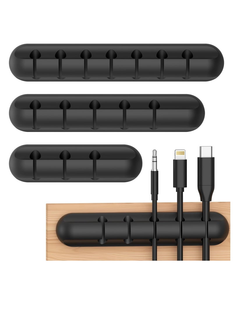 تي نيوفون مشابك كابلات سوداء، منظم أسلاك، إدارة الكابلات، منظمات كابلات، حامل كابل USB، منظم أسلاك، مشابك أسلاك، 3 حزم من أشرطة الكابلات للمكتب والسيارة والمنزل والمكتب (7، 5، 3 فتحات) - Image 1