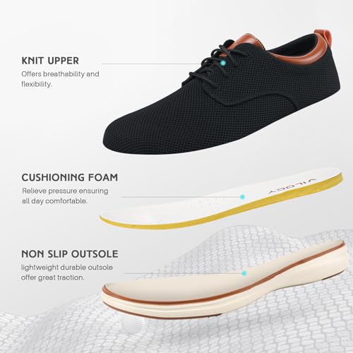 VILOCY Men's Wide Casual Dress Oxfords Business Shoes Fashion Sneakers Mesh Breathable Comfortable Walking Shoes Black,Wide EU41 - Image 4