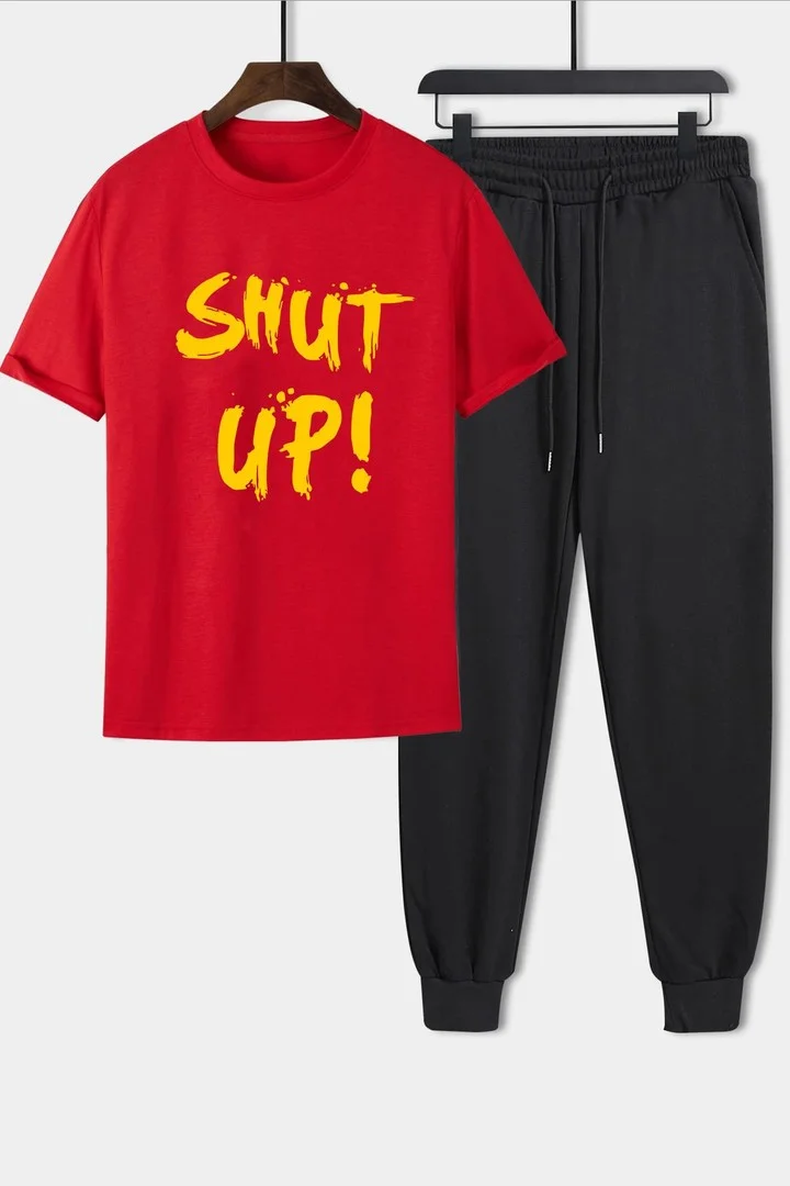 ONLYTRENDWEAR Unisex Shut Up Printed 2-Piece Tracksuit Set Xxl Red