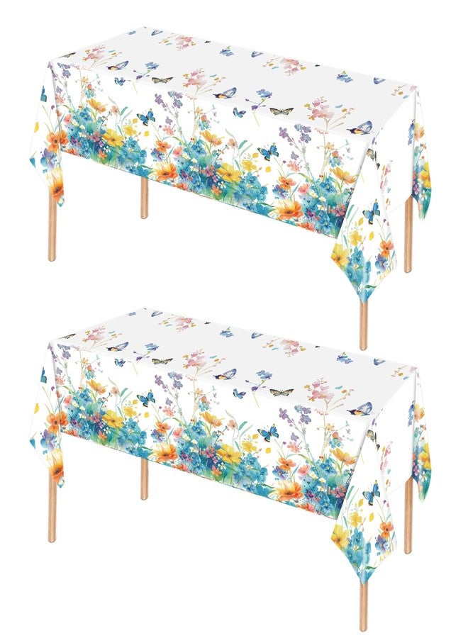 HFBOBP 2 Pack Wildflower Tablecloth Party Decorations, 54 X 108Inch Floral Tablecloths Disposable Plastic Table cover Butterfly Wildflower Porcelain Table Decor for Birthday Garden Wedding Tea Party Supplies - Image 1