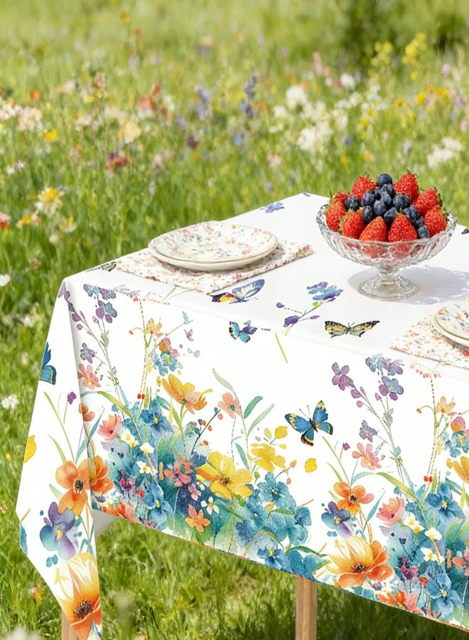 HFBOBP 2 Pack Wildflower Tablecloth Party Decorations, 54 X 108Inch Floral Tablecloths Disposable Plastic Table cover Butterfly Wildflower Porcelain Table Decor for Birthday Garden Wedding Tea Party Supplies - Image 5