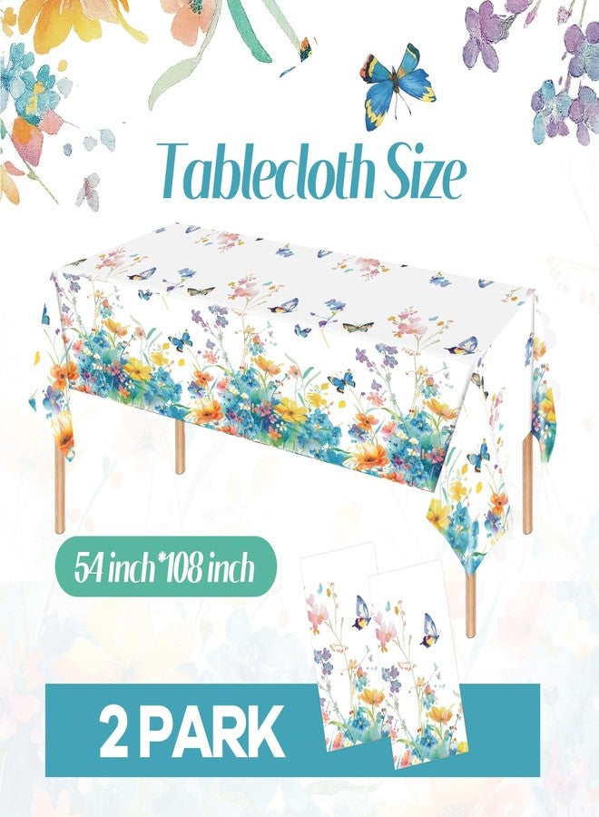 HFBOBP 2 Pack Wildflower Tablecloth Party Decorations, 54 X 108Inch Floral Tablecloths Disposable Plastic Table cover Butterfly Wildflower Porcelain Table Decor for Birthday Garden Wedding Tea Party Supplies - Image 3