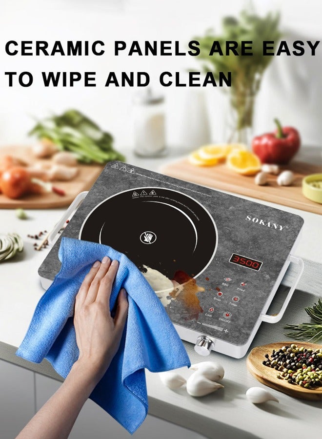 sokany Portable Ceramic Cooktop Infrared Hot Plate,3500W Countertop Burner with Child Safety Lock,Adjustable Temperature Setting,Touch Control & Knob,Timer,Overheat Protection,Works with All Cookware,SK-07050 - Image 5