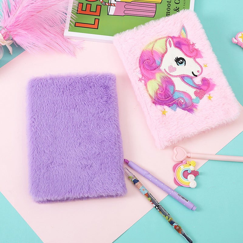 2pcs Cartoon Fashion Stylish Plush Children Kids Journal Notebook (Light ) - Image 3