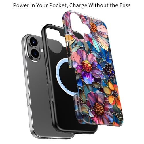 Goodon for iPhone 16 Case Cute - Compatible with Magsafe - Dual-Layer Hard Shell & Silicone Cover - Protective Phone Case with Wildflower Designs for Women - Vibrant Defined Blossoms - Image 3