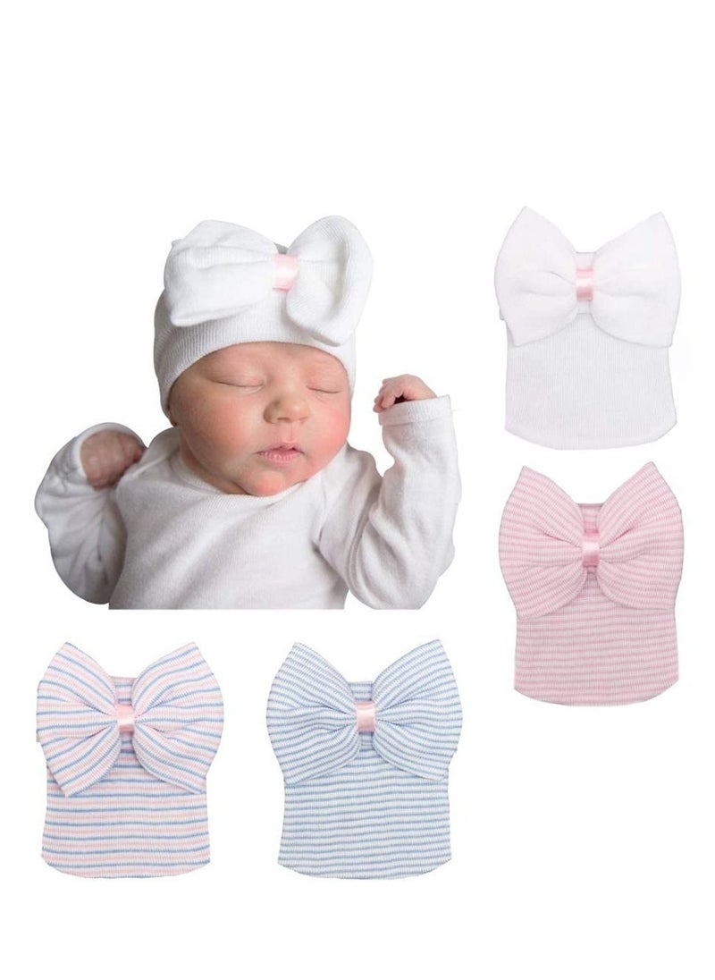 Newborn Hat, Newborn Infant Baby Hospital Hat Cap with Bow Knot Nursery Beanie Soft, Blue, White, Pink 4 Pack, First Hat Knit Caps for Baby Girls Boys - pzsku/Z8C140E66025ED202D17DZ/45/_/1688025081/125b465b-3f21-4e6e-8e78-9e57771cd2fd