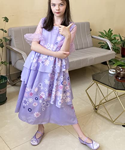 LZH Encanto Mirabel Costume Dress For Girls Cosplay Isabela Madrigal Princess Halloween Dress Up With Glasses Earrings - Image 2