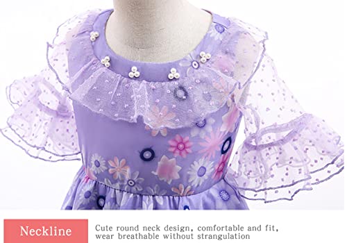 LZH Encanto Mirabel Costume Dress For Girls Cosplay Isabela Madrigal Princess Halloween Dress Up With Glasses Earrings - Image 3