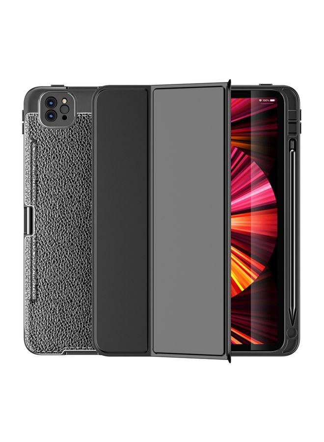 HuHa Case Cover For iPad Pro 11 2022 / 2021 Lychee Peel Texture Horizontal Deformation Flip TPU Leather Tablet Case with Three-folding Holder & Sleep / Wake-up Function Black 