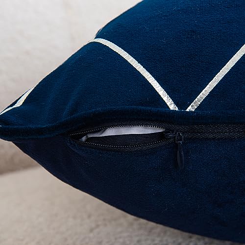 WACOMECO Silver Throw Pillow Covers Pack of 2 Soft Velvet Decorative Cushion Covers for Couch Sofa Home Decoration Navy Blue 18x18 Inch - Image 3