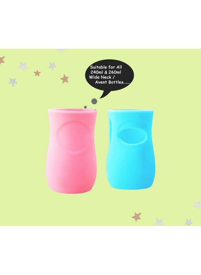 The Little Lookers - Baby Feeding Glass Bottle Protection Silicone Cover;Sleeve Holder;Suitable For Wide Neck;Avent Feeder; Protector Cover For Babies (Wide Neck 240 260Ml;8Oz Pink & Blue) - Image 1