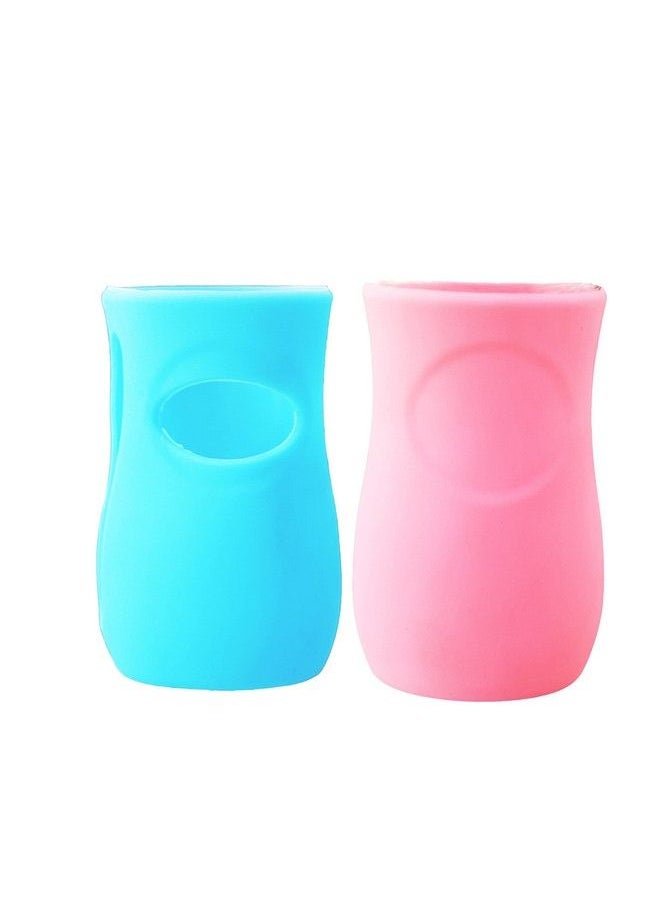 The Little Lookers - Baby Feeding Glass Bottle Protection Silicone Cover;Sleeve Holder;Suitable For Wide Neck;Avent Feeder; Protector Cover For Babies (Wide Neck 240 260Ml;8Oz Pink & Blue) - Image 1
