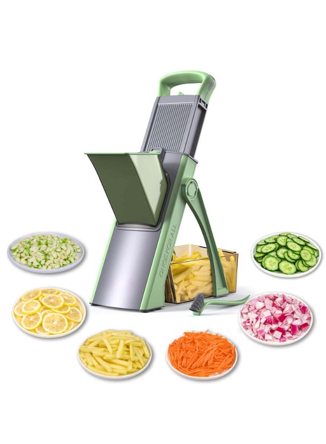 زينوكسيتي مفرمة وتقطيع خضروات متعددة الوظائف - ماندولين من الفولاذ المقاوم للصدأ قابل للتعديل للبطاطس والبصل والجزر وغيرها - آمنة وعالية السعة وسهلة التنظيف مع وعاء وشفرات - Image 1
