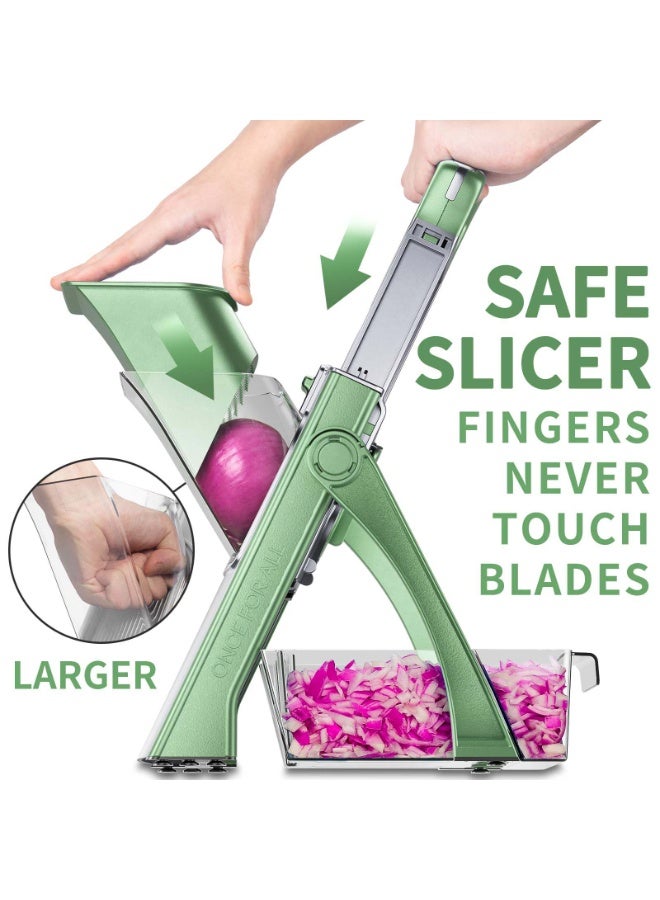زينوكسيتي مفرمة وتقطيع خضروات متعددة الوظائف - ماندولين من الفولاذ المقاوم للصدأ قابل للتعديل للبطاطس والبصل والجزر وغيرها - آمنة وعالية السعة وسهلة التنظيف مع وعاء وشفرات - Image 2