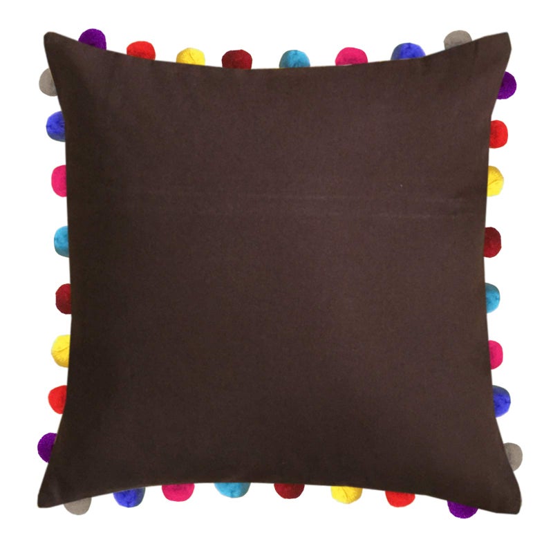 Lushomes غطاء وسادة لوشومز 24x24، أغطية وسائد بوهيمية، غطاء وسادة أريكة، أغطية وسائد مع خيوط، غطاء وسادة مع بوم بوم (24x24 بوصة، مجموعة من 3، بني) - Image 2