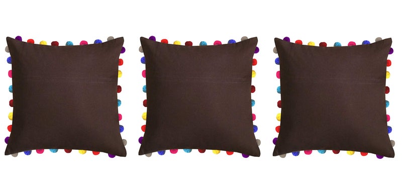 Lushomes غطاء وسادة لوشومز 24x24، أغطية وسائد بوهيمية، غطاء وسادة أريكة، أغطية وسائد مع خيوط، غطاء وسادة مع بوم بوم (24x24 بوصة، مجموعة من 3، بني) - Image 1