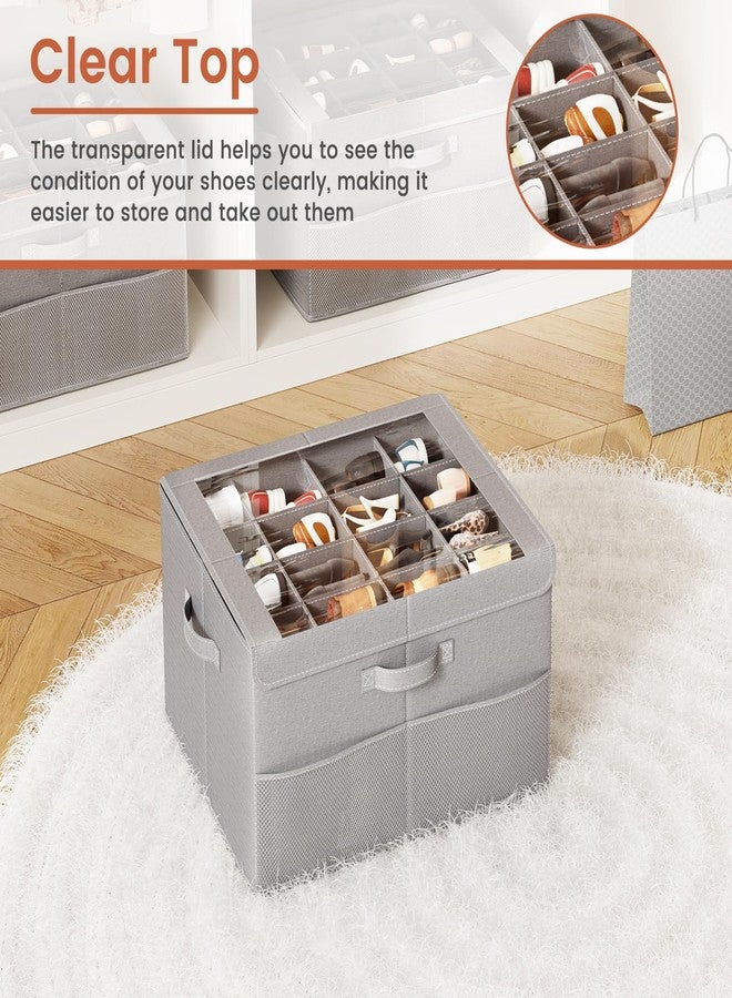 PHINOX Shoe Organizer for Closet, Fits up to 16 Pairs, Shoe Storage Bins with Clear Cover and Reinforced Handles, Foldable Shoe Storage Organizer, Space Saving Shoe Holder for Wardrobe, 2 Pack Grey - Image 4