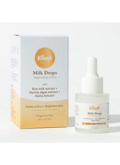 vilvah STORE Milk Drops Brightening Serum ; Formulated With Rice Milk Extract Marine Algae Extract Alpha Arbutin ; Fades Scars Brightens Skin And Even Skin Tone ; Suitable For All Skin Types ; 20 Ml  - Image 1