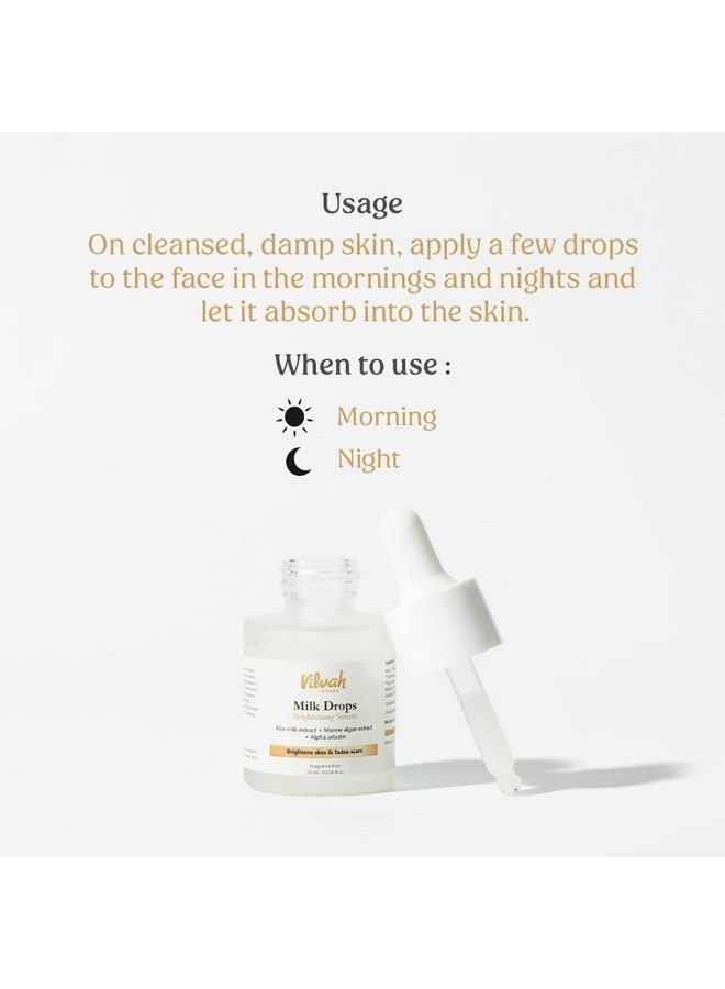 vilvah STORE مصل تفتيح قطرات الحليب؛ يتكون من مستخلص حليب الأرز ومستخلص الطحالب البحرية ألفا أربوتين؛ يتلاشى الندبات ويفتح البشرة ويوحد لون البشرة؛ مناسب لجميع أنواع البشرة؛ 20 مل - Image 4