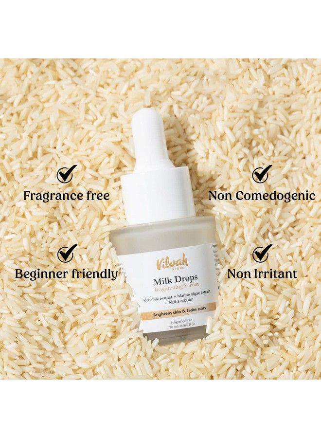 vilvah STORE مصل تفتيح قطرات الحليب؛ يتكون من مستخلص حليب الأرز ومستخلص الطحالب البحرية ألفا أربوتين؛ يتلاشى الندبات ويفتح البشرة ويوحد لون البشرة؛ مناسب لجميع أنواع البشرة؛ 20 مل - Image 3