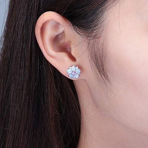 CiNily Flower Earrings, Purple Opal Stud Earrings Sterling Silver Plated Stud Earrings for Women, Ladies Flower Stud Earrings Cute Unique Earrings - Image 4