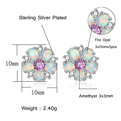 CiNily Flower Earrings, Purple Opal Stud Earrings Sterling Silver Plated Stud Earrings for Women, Ladies Flower Stud Earrings Cute Unique Earrings - Image 5