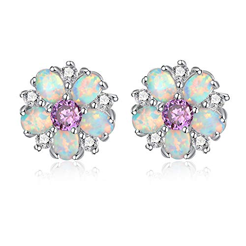 CiNily Flower Earrings, Purple Opal Stud Earrings Sterling Silver Plated Stud Earrings for Women, Ladies Flower Stud Earrings Cute Unique Earrings - Image 1