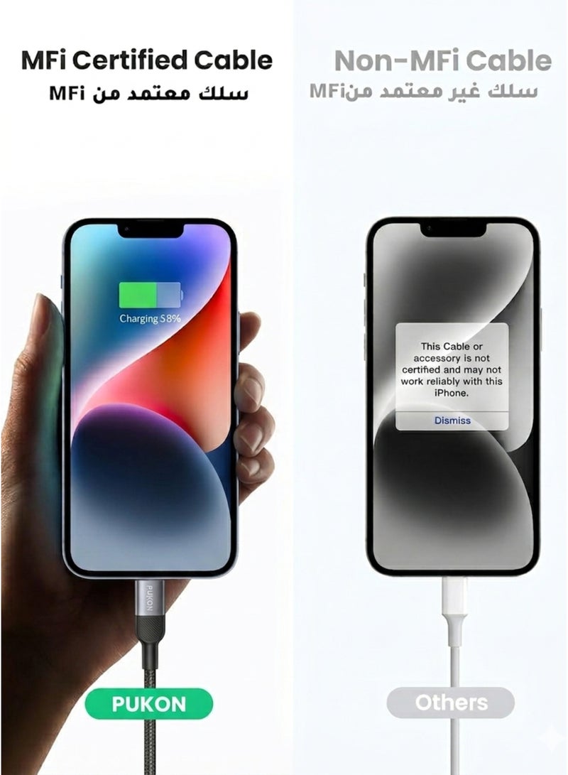Pukon 35W Lightning to USB-C Fast Charging Cable – PD Fast Charge & High-Speed Data Sync Cord Compatible with iPhone 14 Pro Max, iPhone 14, iPhone 13, iPhone 12, iPhone 11, iPhone XS Max, XR, iPhone SE, iPad, AirPods – Durable Charging Cable for Home, Office, Travel & Car Use - Image 4