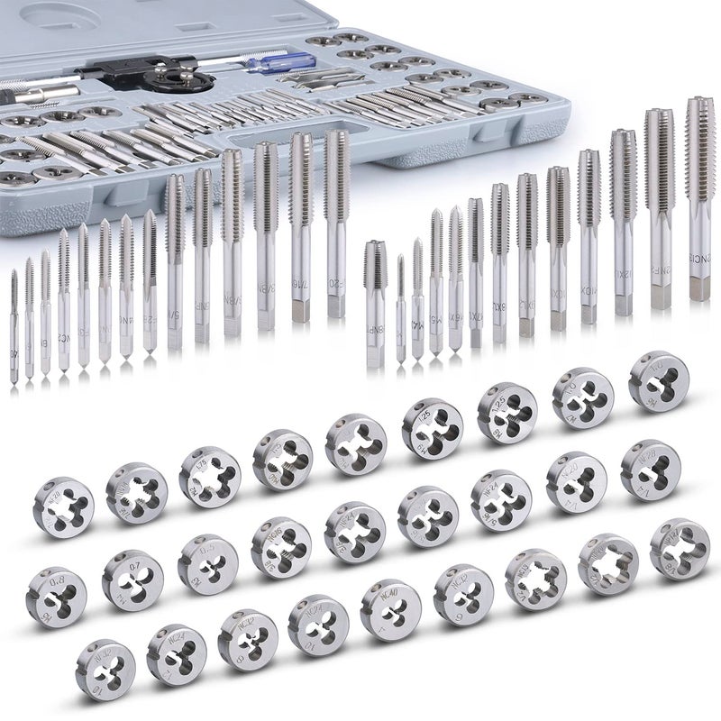 EFFICERE 60-Pc Master Tap and Die Set - Include SAE Inch Size #4 to 1/2â€ and Metric Size M3 to M12, Coarse and Fine Threads | Essential Threading Rethreading Tool Kit with Complete Accessories and Storage Case - Image 3