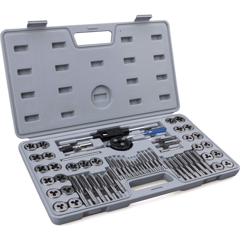 EFFICERE 60-Pc Master Tap and Die Set - Include SAE Inch Size #4 to 1/2â€ and Metric Size M3 to M12, Coarse and Fine Threads | Essential Threading Rethreading Tool Kit with Complete Accessories and Storage Case - Image 1