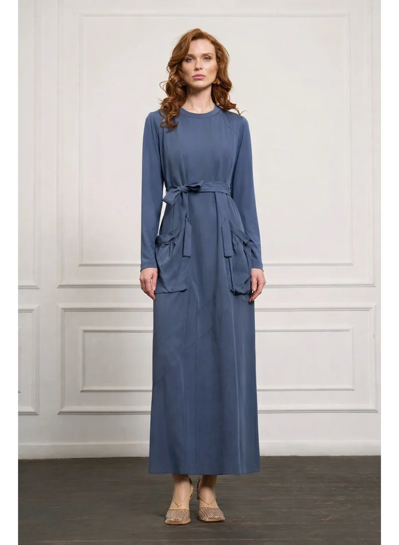 Silk-Poplin Utility Maxi Dress - Indigo