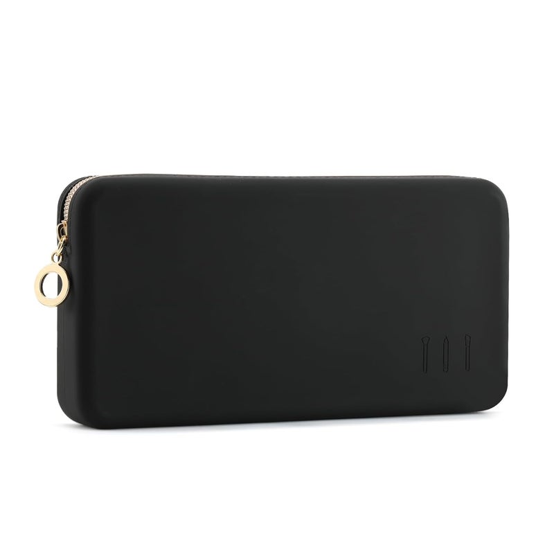 FVION Zipper Makeup Brushes Bag For Travel, Large Silicone Makeup Brush Holder, Make Up Brushes Pouch Case for Makeup Tools - Black