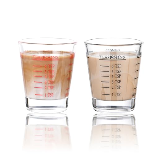 BCnmviku Shot Glasses Measuring cup Espresso Shot Glass Liquid Heavy Glass Wine Glass 2 Pack 26-Incremental Measurement 1oz, 6 Tsp, 2 Tbs, 30ml (Black and Red) - Image 1