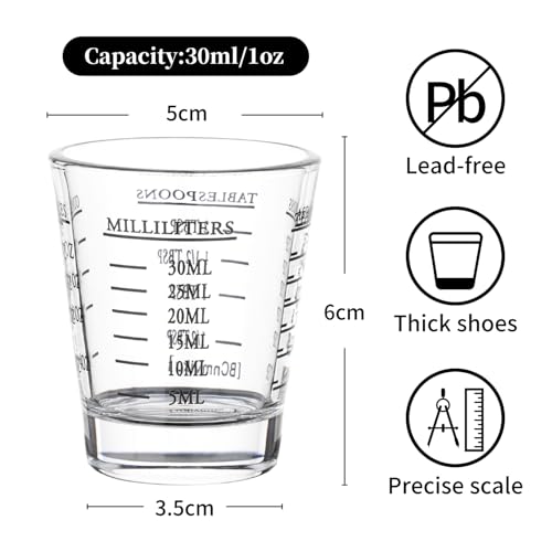 BCnmviku Shot Glasses Measuring cup Espresso Shot Glass Liquid Heavy Glass Wine Glass 2 Pack 26-Incremental Measurement 1oz, 6 Tsp, 2 Tbs, 30ml (Black and Red) - Image 3