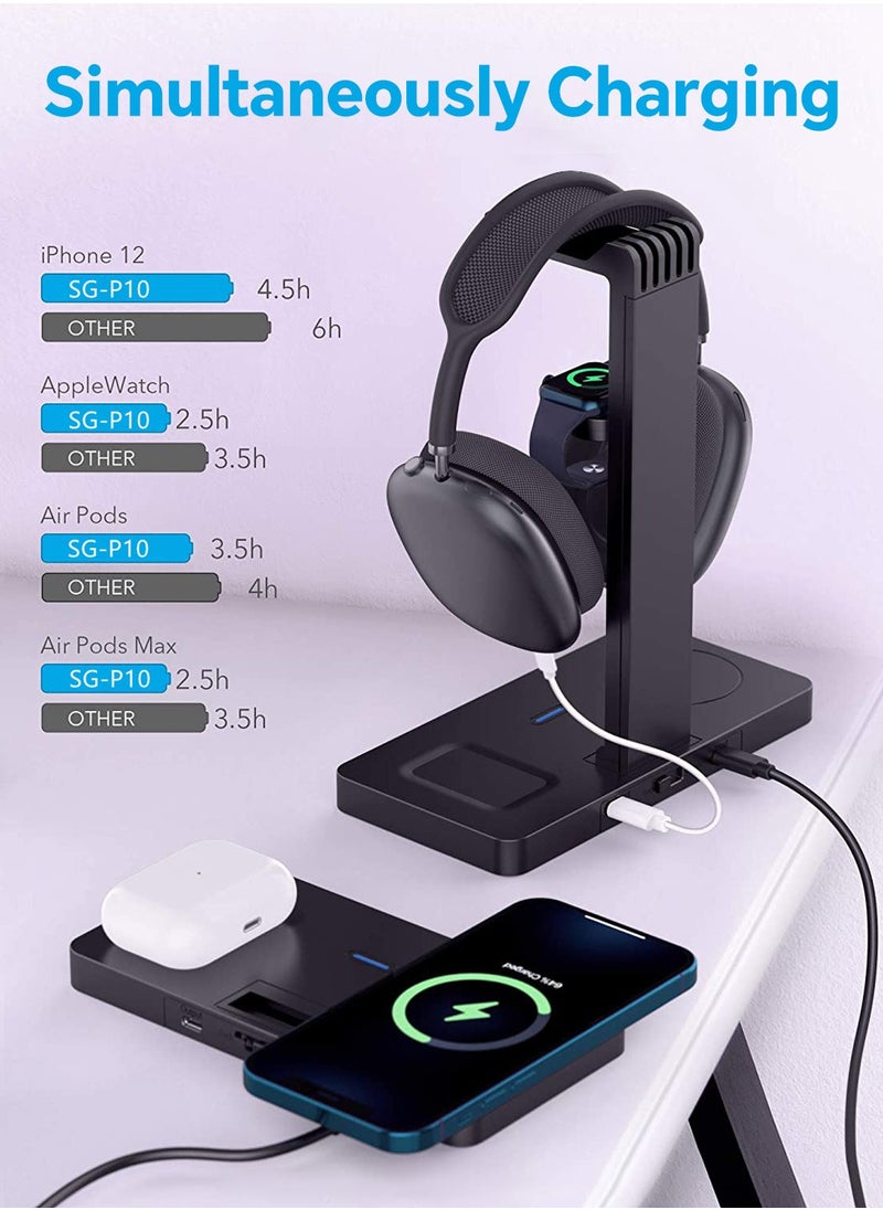 LEOKOR - 4-in-1 Headphone Stand,Desk Gaming Headset Holder with Wireless Charger and Type c Ports,Suitable for Gamer Desktop Table Game Earphone Accessories - Image 1