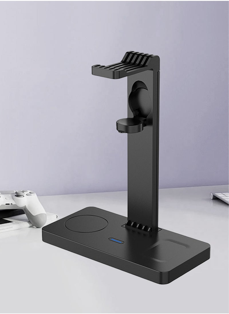 LEOKOR - 4-in-1 Headphone Stand,Desk Gaming Headset Holder with Wireless Charger and Type c Ports,Suitable for Gamer Desktop Table Game Earphone Accessories - Image 1