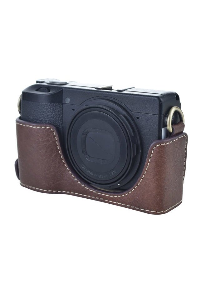 Rieibi حافظة Ricoh GR III/GR IIIx - حافظة كاميرا جلدية PU عتيقة لكاميرا Ricoh GR IIIx GR III GRIII GR3 DSLR - حافظة واقية مع حزام - بني - Image 4