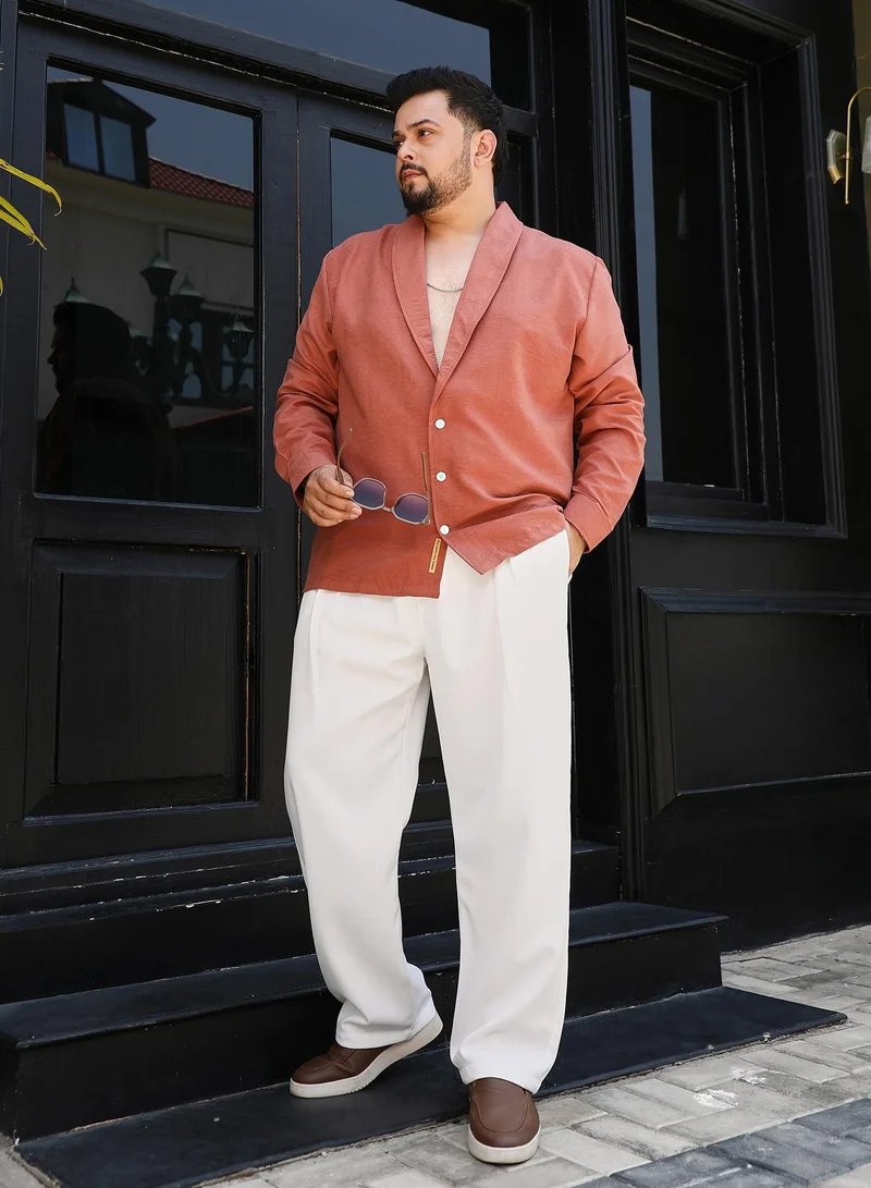 Instafab Plus Instafab Plus Men's Brick Brown Solid Shawl Collar Relaxed Shirt For Casual Wear | Shawl Collar | Long Cuffed Sleeves | Button Closure | Plus Size Shirt Crafted With Comfort Fit For Everyday Wear