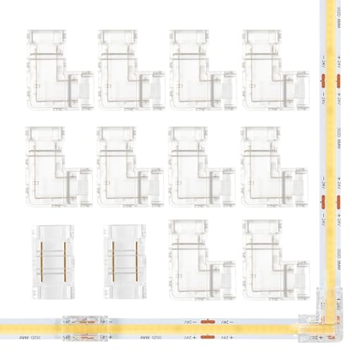 GXILEE Gapless L Shaped Cob Led Strip Light Connectors 10 Pack and 2 PCS Solderless Extension Track Lighting Connectors for 2-pin 8mm Wide 5V 12V 24V COB LED Strips - Image 1