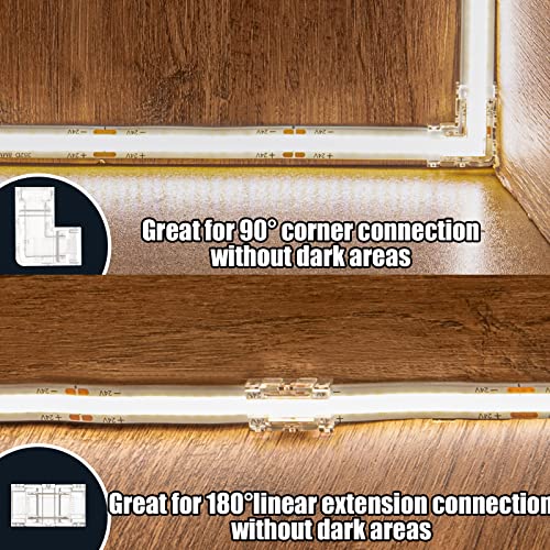GXILEE Gapless L Shaped Cob Led Strip Light Connectors 10 Pack and 2 PCS Solderless Extension Track Lighting Connectors for 2-pin 8mm Wide 5V 12V 24V COB LED Strips - Image 3