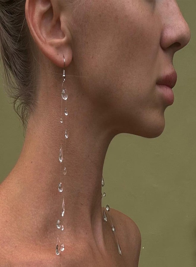 Frodete Teardrop Earrings for Women Clear Water Drop Earrings Minimalist Glass Drop Dangle Earrings Aesthetic Tear Drop Jewelry Gift - Image 3