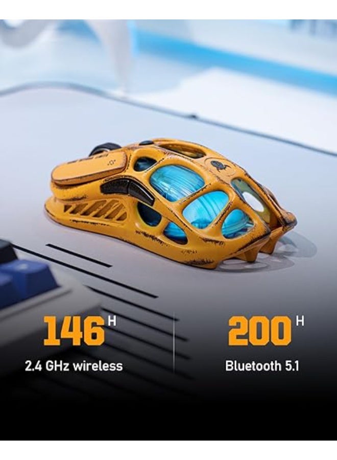 Mercury M1 Pro Gaming Mouse, Lightweight Magnesium Alloy, 26,000 DPI, PAW3395DM Sensor, 5 Programmable Buttons, Support Wired/2.4GHz/BT, Up to 200 Hours Battery Life (Battle-Yellow) - Image 4